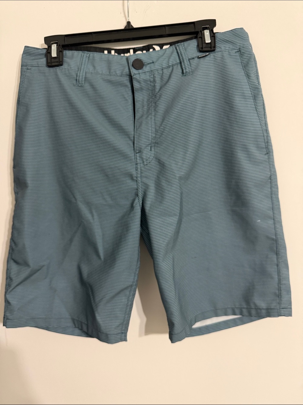 Hurley Light Blue Striped Flat-Front Shorts